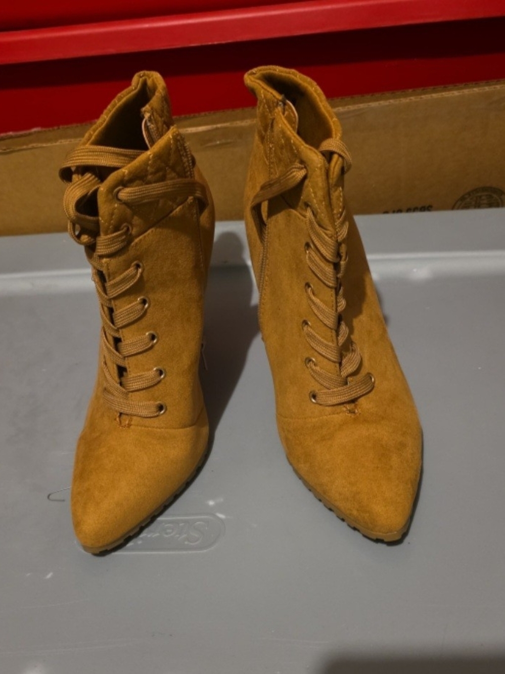 Women's Lace-Up Pointed Toe Ankle Boots - Camel - Picture 3 of 6